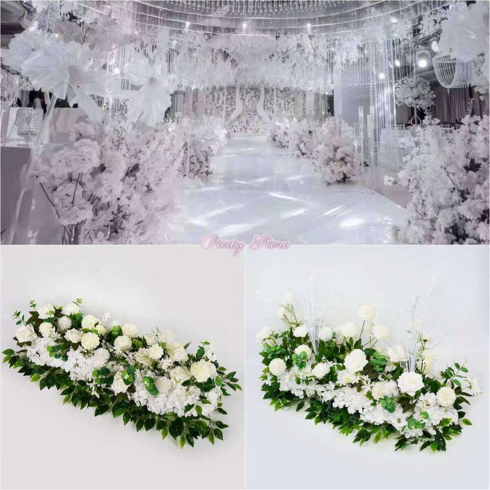 White Rose Artificial Decor Ball Iron Arch Backdrop Centerpiece Row Party Wedding Flower Arrangement Props Y260130