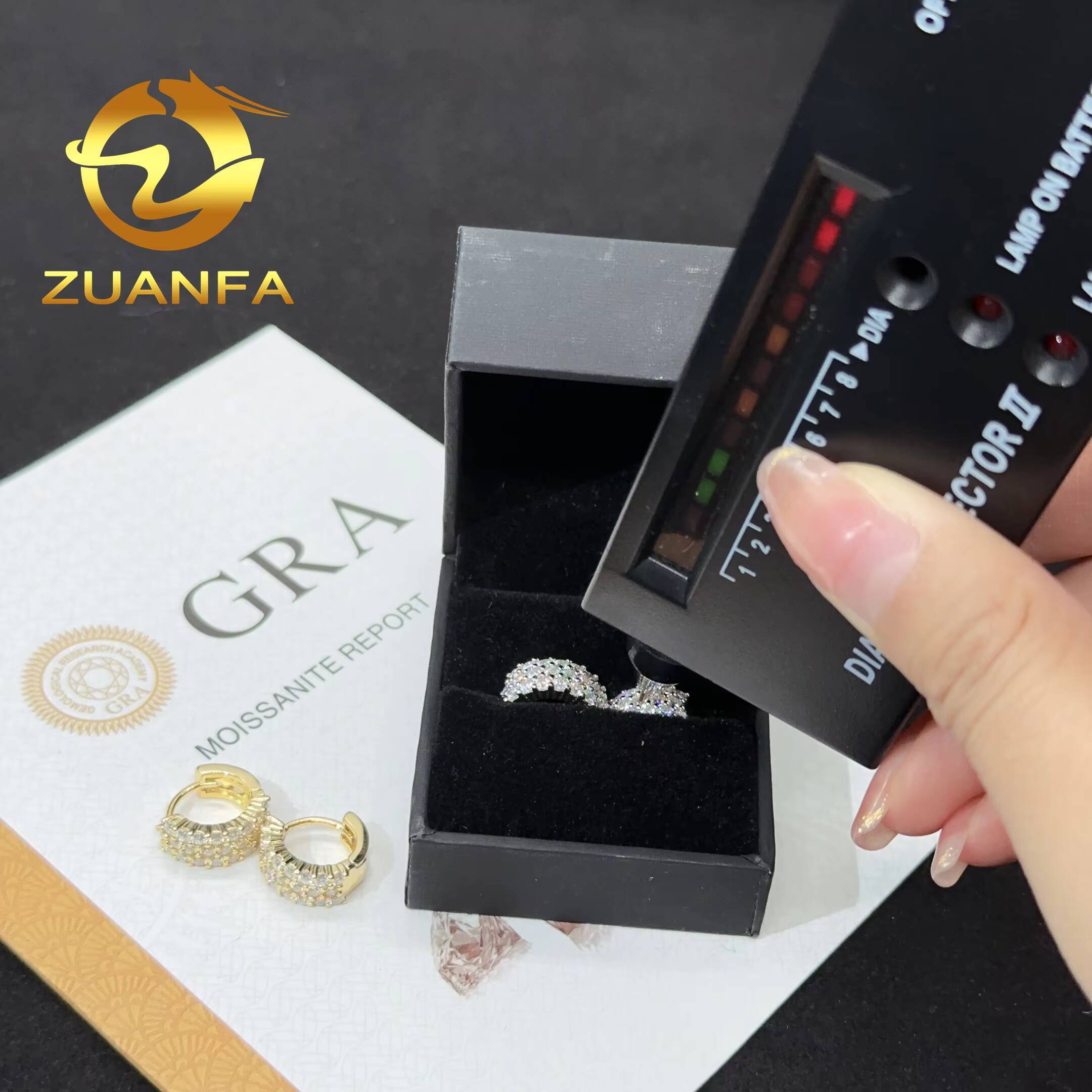 Fine Jewelry Hiphop Earrings 3 Row Moissnite Hoop Ear Rings Women Men Silver Moissanite Rapper Earrings