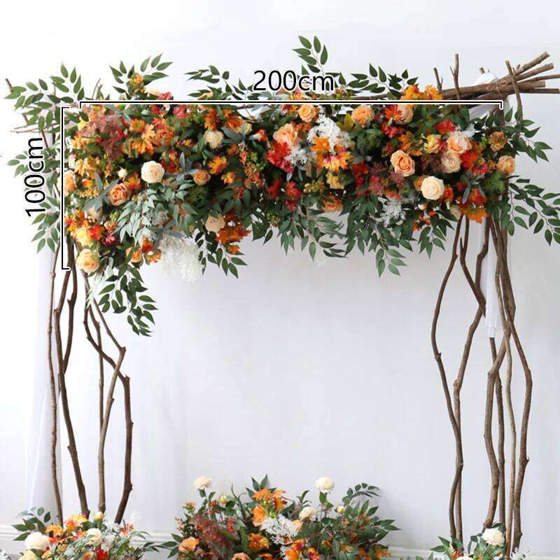 Arch Orange Autumn Artificial Wedding Flower Row Pre-Function Area Stage Background Floral Decoration W260130