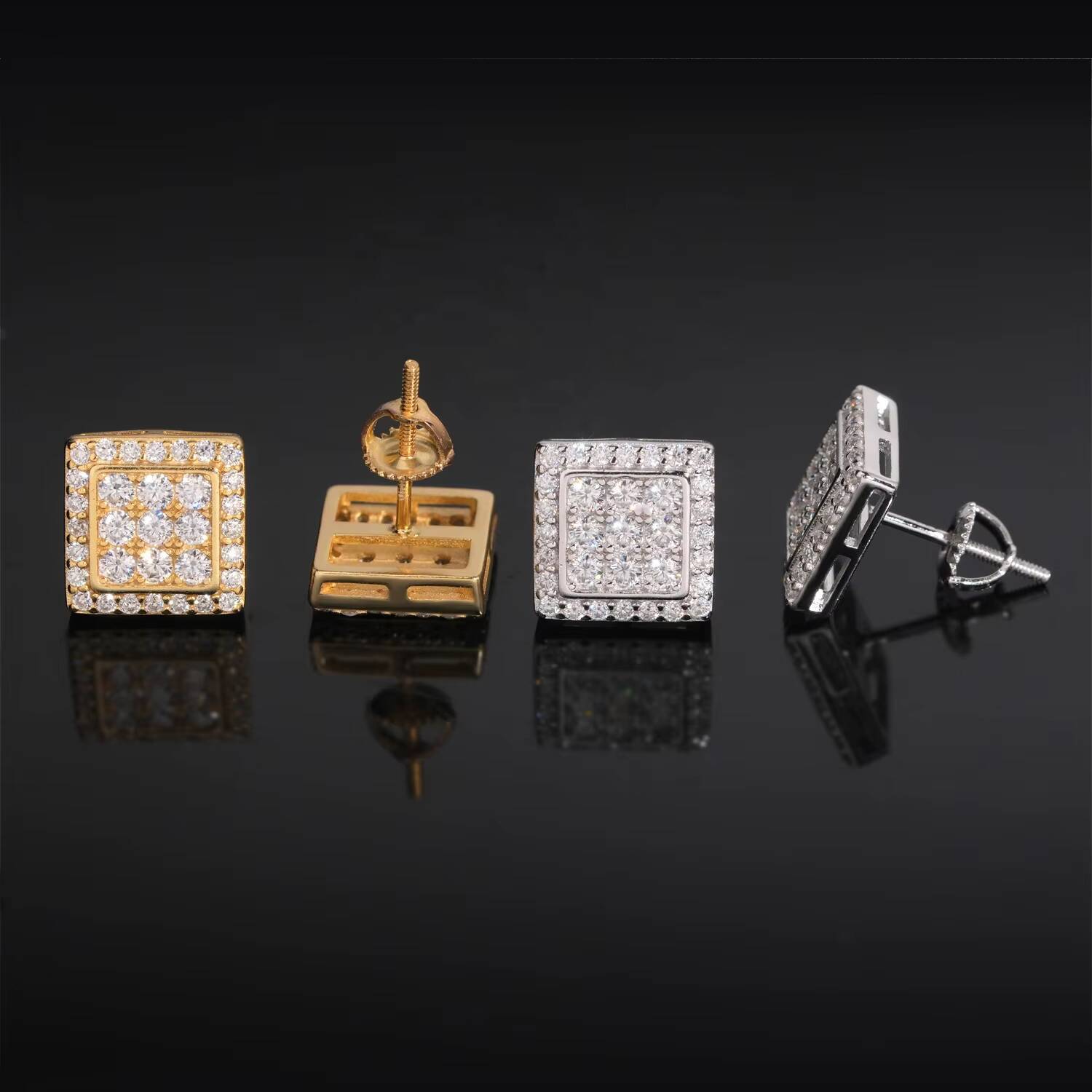 High Quality Iced Out Jewelry Princess Cut Halo 925 Sterling Silver Hip Hop Moissanite Earrings