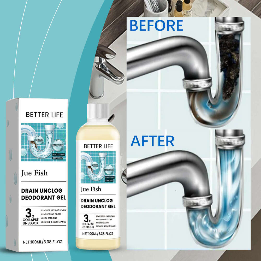 Jue-Fish Drain Cleaner Deodorizing Gel for Kitchen and Bathroom Drains, Pipe Cleaning, Stain Removal, Odor Removal S260130