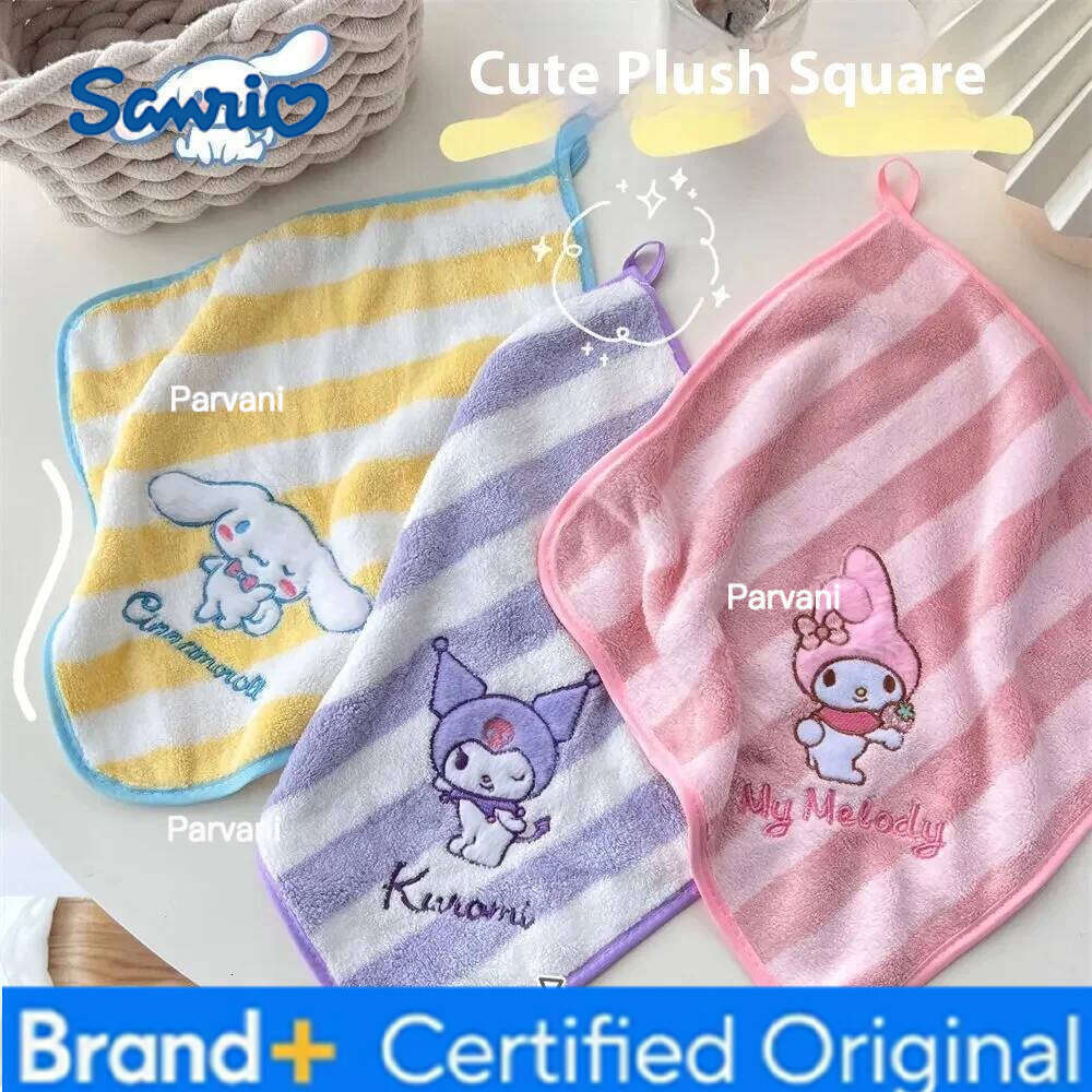 Sanrio New Cute Cinnamoroll Kuromi Plush Hand Cartoon Square Household Kitchen Bathroom Children Absorbent Towel H260130