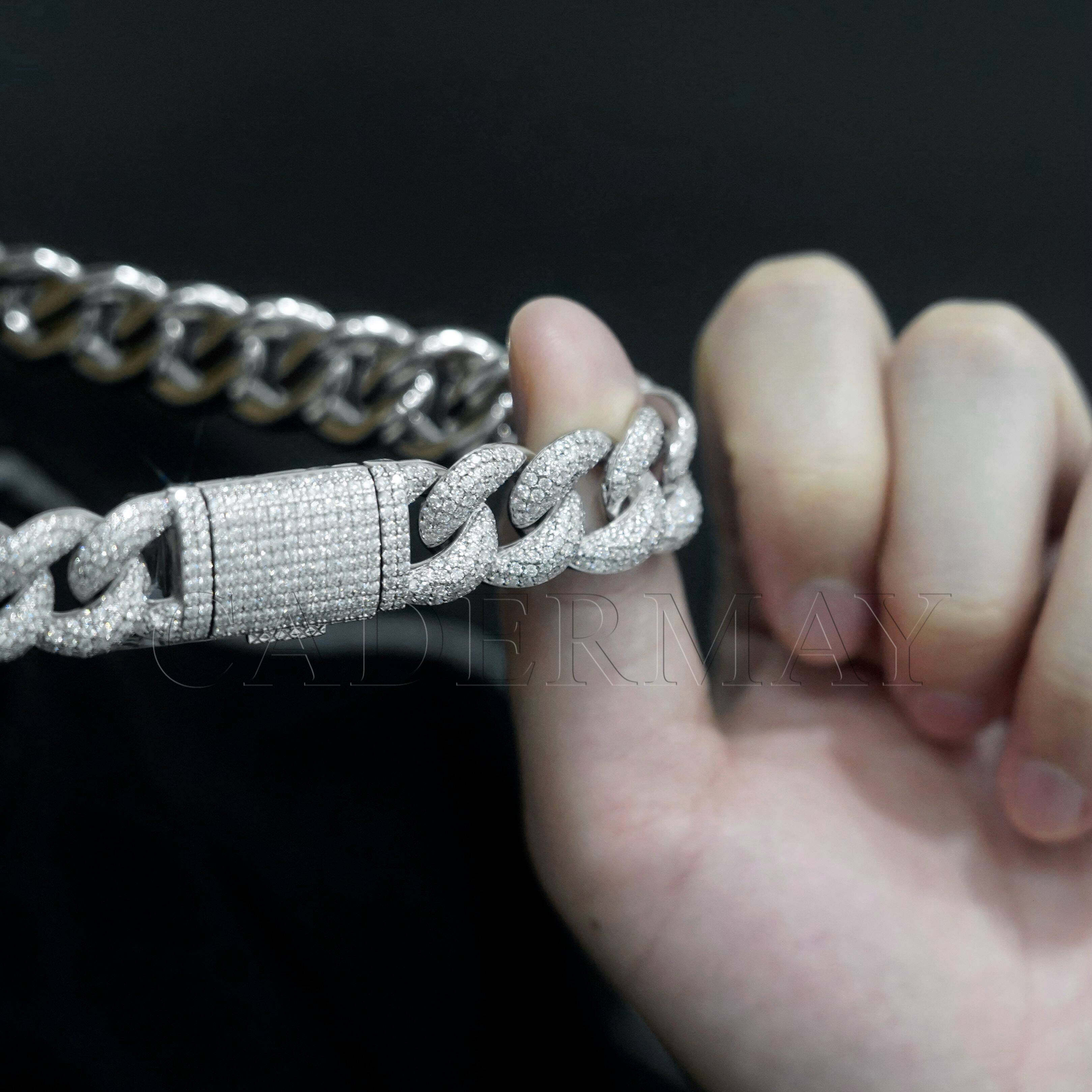 2026 new style Moissanite Chain 15mm D VVS Moissanite 925 Silver Cuban Chain Hiphop Iced Out Moissanite Cuban Link Chain