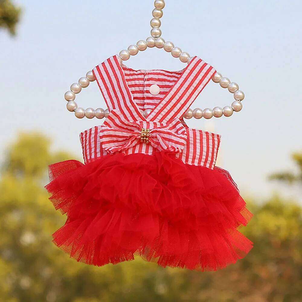 Tutu Bow Knot Dress Pet Princess Striped Mesh Puppy Dog Dresses Doggie Thanksgiving Christmas Clothes H260130