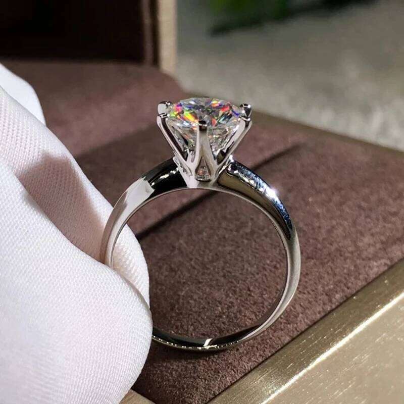 Fashion Brand Jewelry Solitaire 6mm Moissanite S925 Sterling Silver Engagement Wedding Band Ring For Women XJ260130