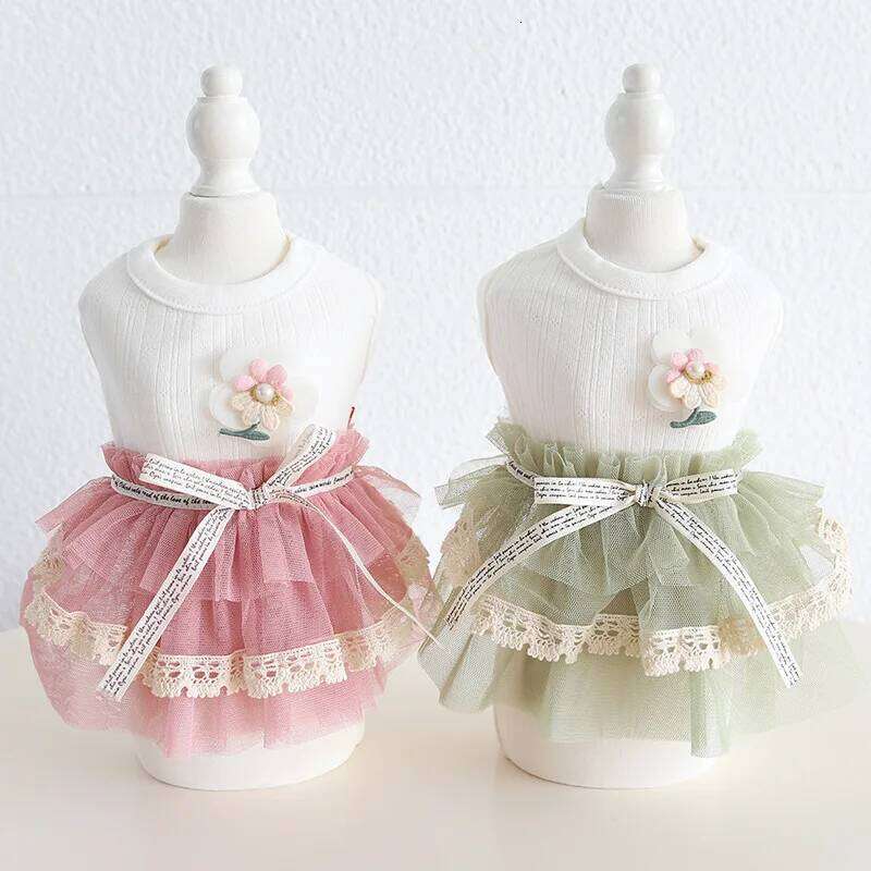 Korea Style Costumes For Dogs Girl Female Summer Spring New Baby Puppy Animal Kawaii Pink Green Pet Skrit Cat Apparel Supply H260129