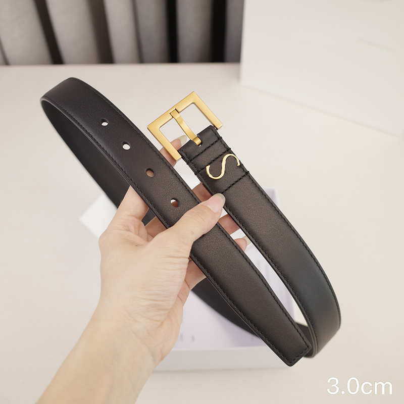 Luxury Belt For Women Genuine Leather 3cm Width Crowhide Belts Men Designer Belts Gold Buckle Womens Waistband Cintura Ceintures Fashion 2cm Belts Desginer Men