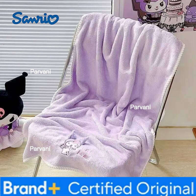 Sanrio Cute Kuromi Anime Cartoon, Adorable Kawaii Student Towels, Absorbent, Quick-Dry, Lint-Free Bath Towel and Cap Set H260130