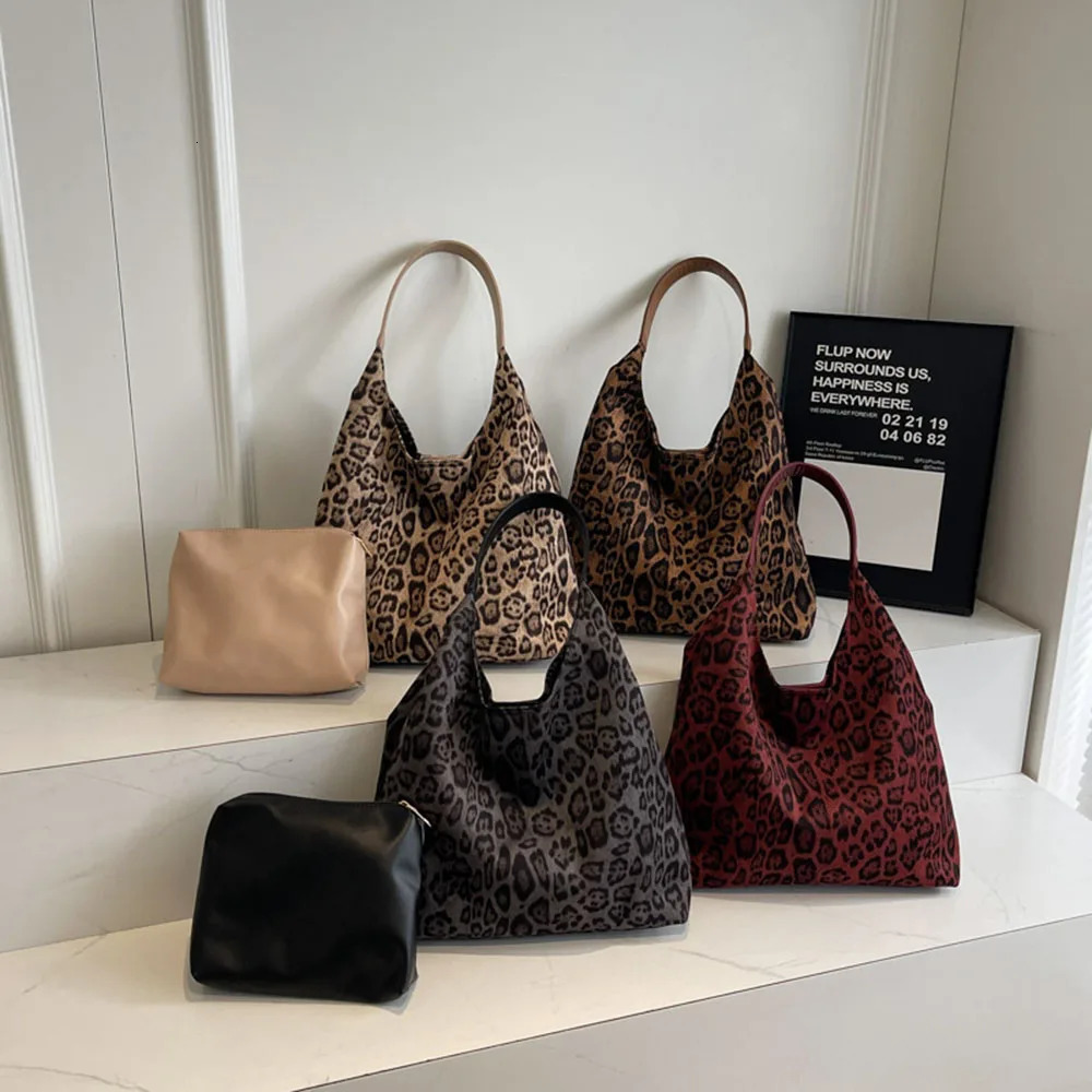Fashion Leopard Print Shoulder Bags For Women Casual Versatile Tote Bags Soft Faux Suede Fabric Female Trendy Bag 260123