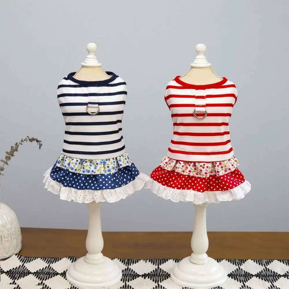 Fashion Cute Striped Dog Dress Breathable Thin Design Summer Pet Clothes Soft Cat Vest Harness Spring H260130