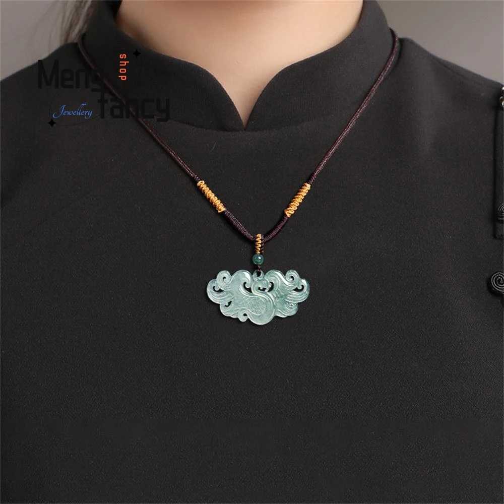Genuine Natural A-grade Jadeite Blue Water Phoenix Pendant With the Arrival of the Phoenix Ice Type Jade Pendant Fashion Jewelry Y260130