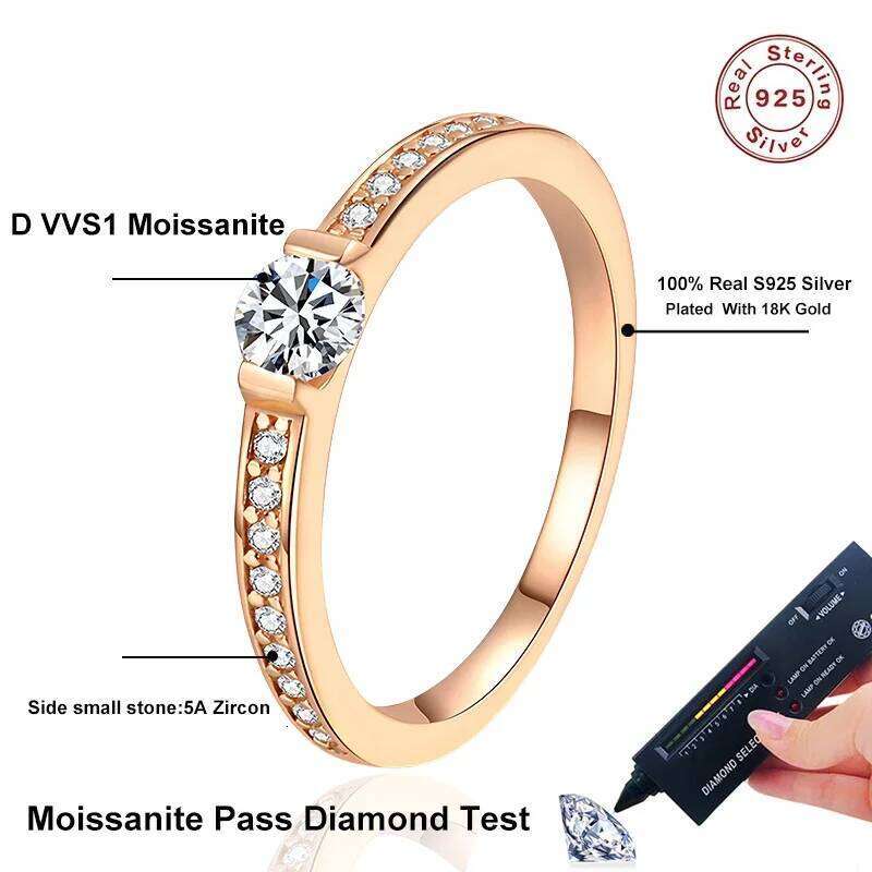 NeeTim 0.3ct D Color Moissanite Eternity Band Ring 925 Sterling Silver with Rose Gold Plated Wedding Rings For Women Jewelry XJ260130