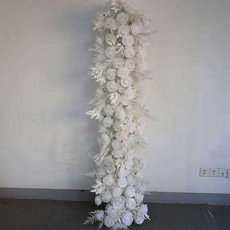 200/100cm Luxury White Rose Artificial Flower Row Wedding Table Centerpiece Flowers Backdrop Wall Arches Decor Party Stage Flora Y260130