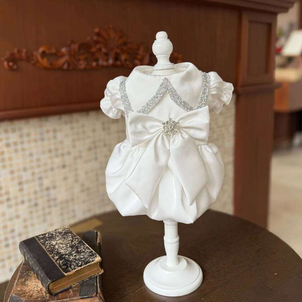White Luxury Diamond-Studded Shiny Pet Wedding Dress With Classic Design For A Little Dog'S Outfit H260130