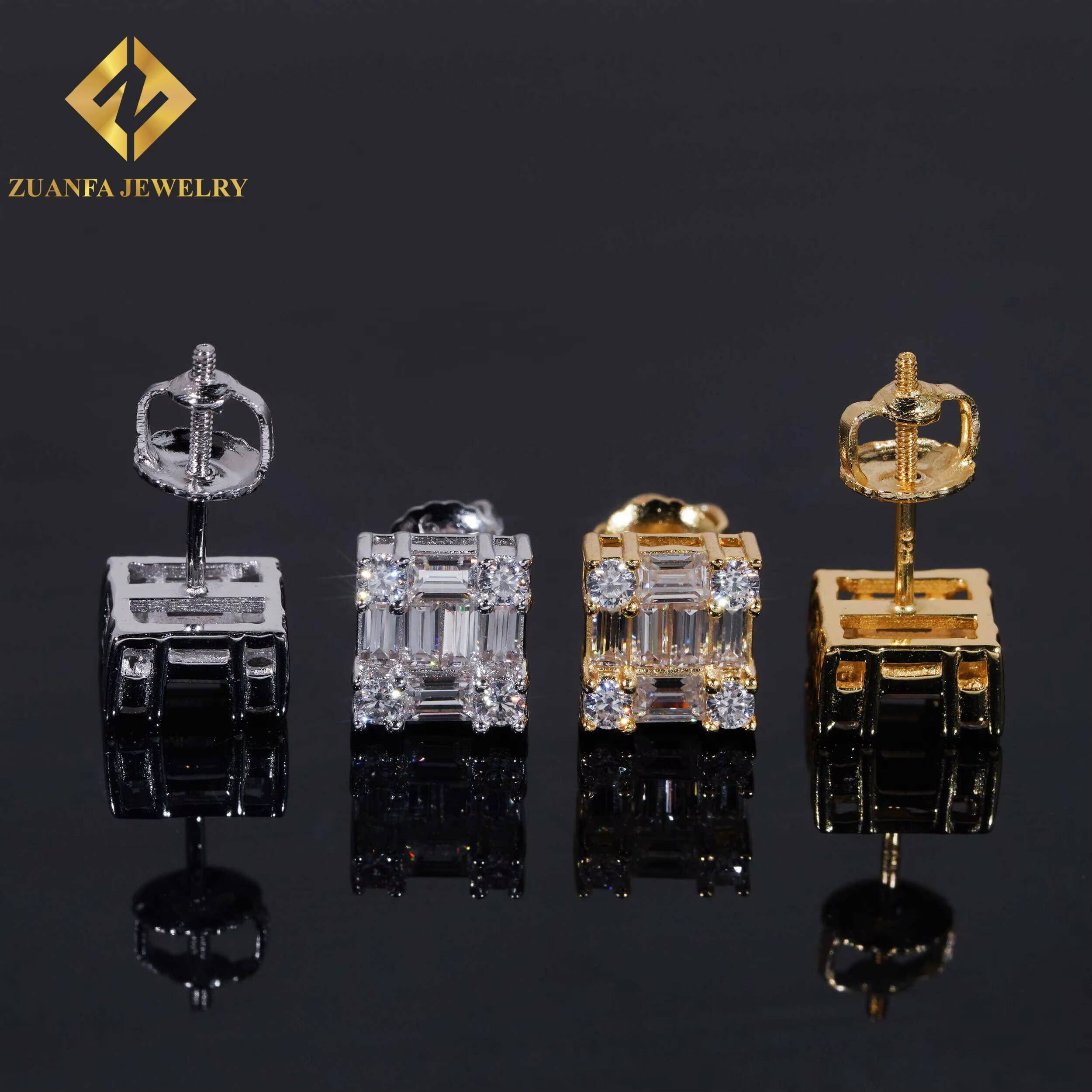 Ice Out Hip Hop Ear Studs Screw Back 925 Sterling Silver VVS Moissanite Earring Fashion Hip Hop Jewelry Unisex