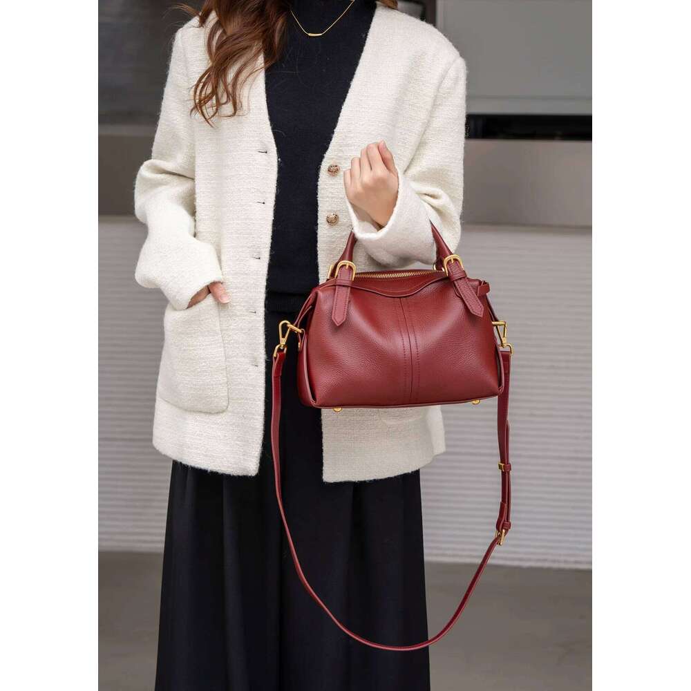 Genuine Grade Leather Women's Shoulder Crossbody Luxury Designer Brand Soft Cowhide Female Handbag High Quality Bowling Bag