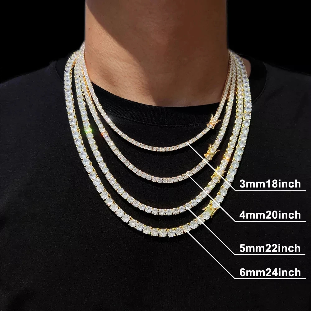 Hip-Hop 1 Row Cz Tennis Chain Necklace Cubic Zircon Iced Out 3Mm 4Mm 5Mm 6Mm 18K Rapper Necklace Drop Jewelry 260120