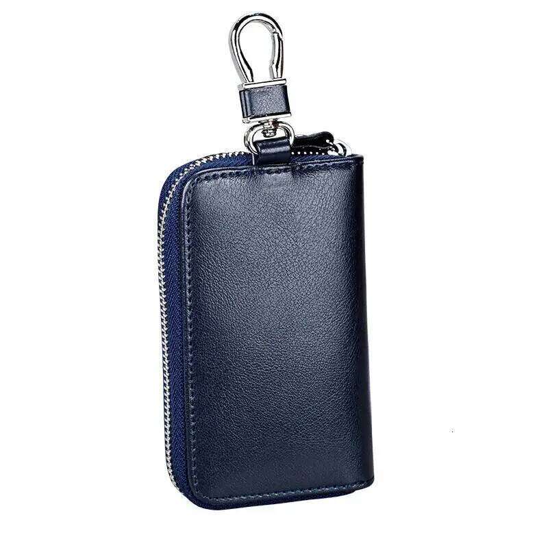 Cowhide Car Key Bag with Waist Hanging Keychain Men and Women Card Holder Smart Housekeeper Keys Portable Storage Zipper Pouch Z260130