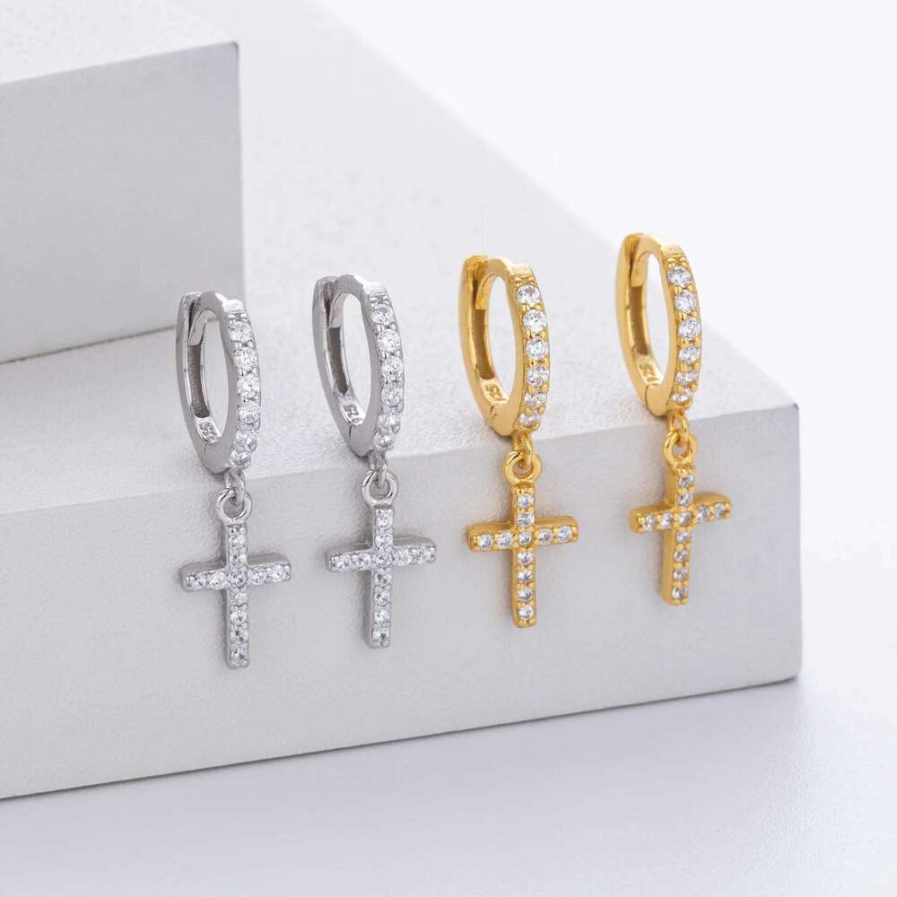 New 925 Sterling Silver Cross 5A Zircon Classic for Women Luxury Wedding Engagement Jewelry Earrings Party Gifts