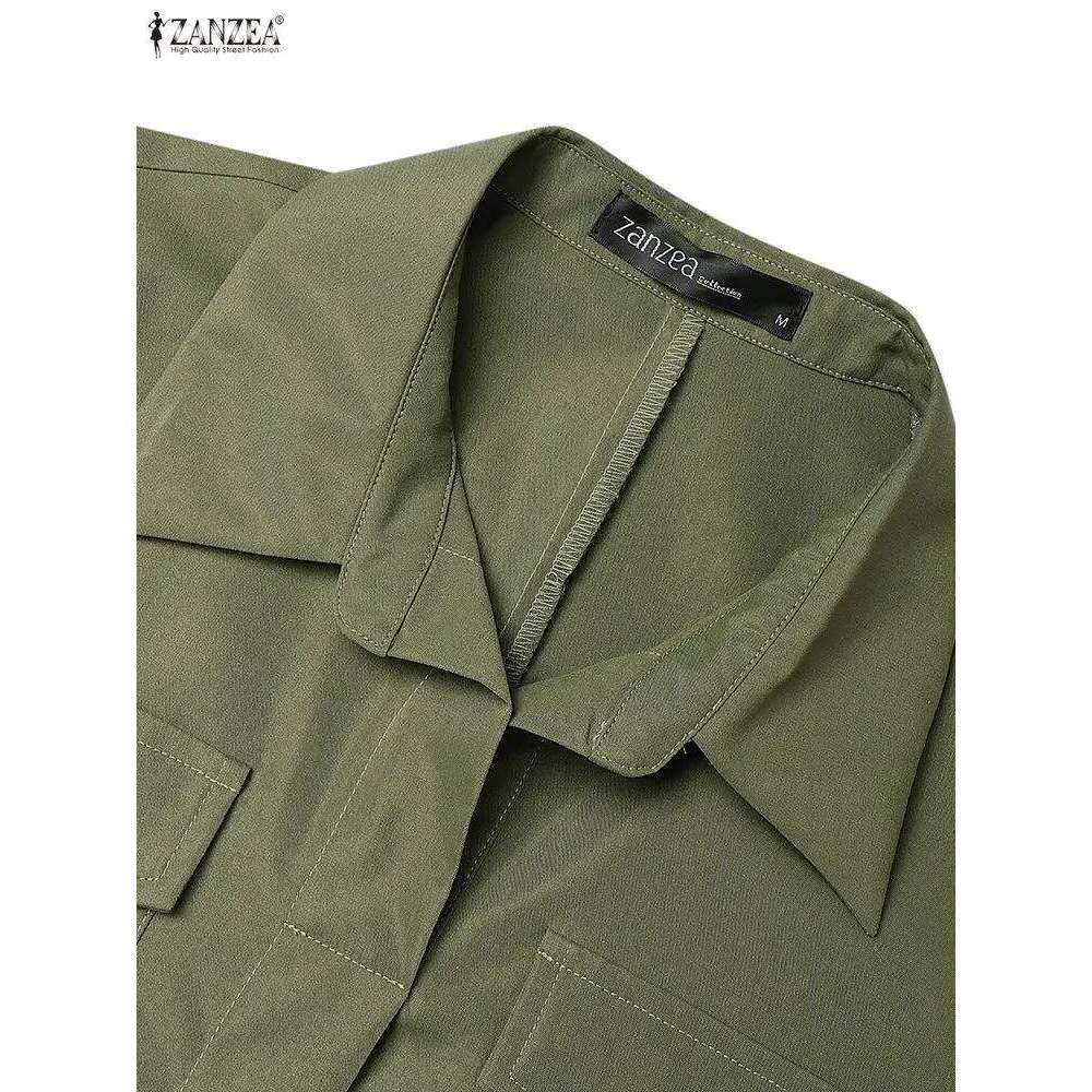 Women Autumn 2025 Cargo Maxi Dresses Casual Long Sleeve Pockets Belted Collared Shirt Dress ZANZEA Commuting Workwear S-3XL XJ260130