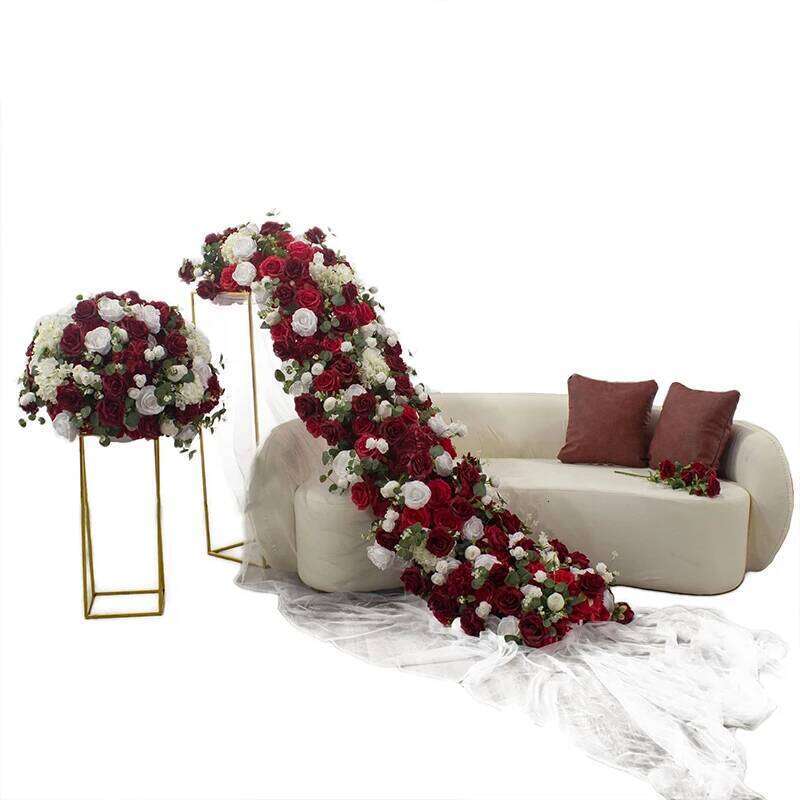 Red white colour Rose Large Artificial Flower Row Runner Wedding Backdrop Decor Floral Party showcase decoration prop Y260130
