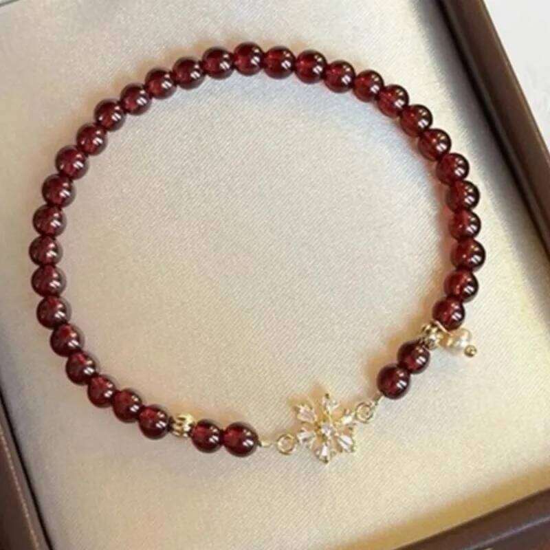 Sam Panda 925 Sterling Silver Snowflake Red Agate Bracelet For Women Bead Classic Ethnic Elegant Accessories Gift Dropshipping