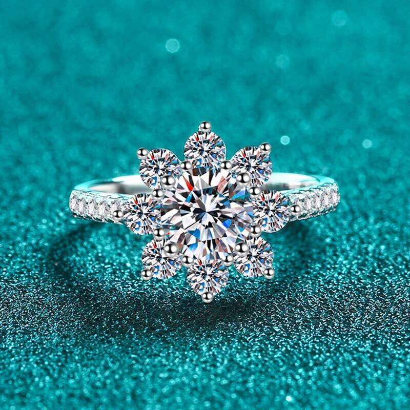 NeeTim 1ct 2ct Moissanite Eternity Ring 925 Sterling Silver with Gold Plated Wedding Flower Lab Diamond Rings For Women Jewelry XJ260130