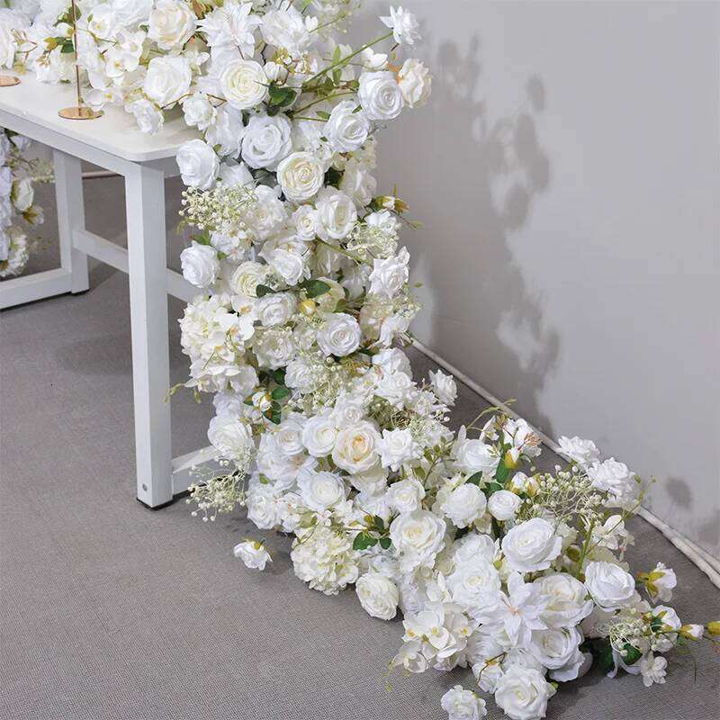 Luxury White Wedding Floral Runner Arrangement Banquet Event Table Centerpieces With Candleholder Rose Orchid Flower Row W260130