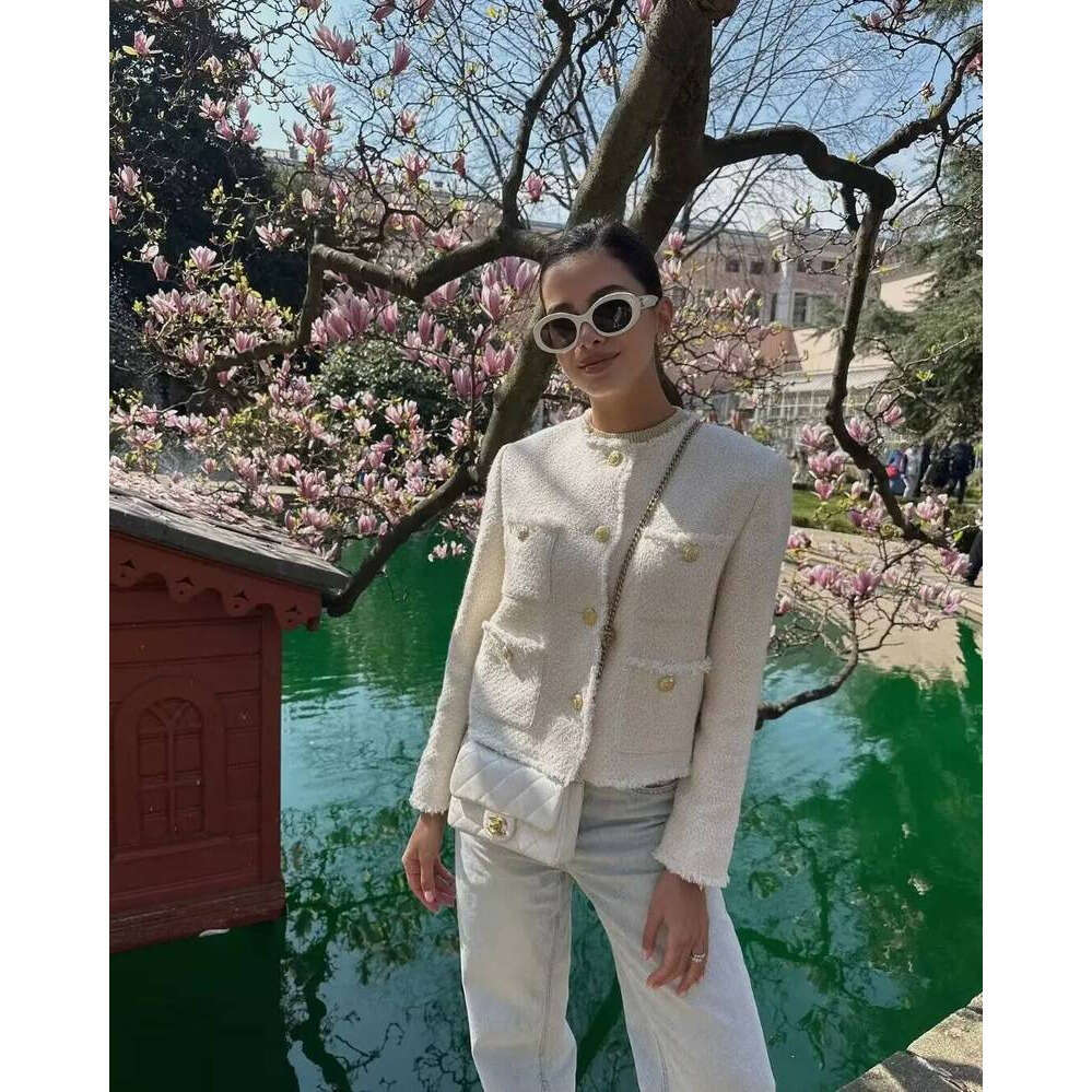 ZHE HAN BWQ Women's Coat Tweed Cropped Jacket New In Outerwears Autumn Winter Crop Jacket Woman Long Sleeve Elegant Short Coats