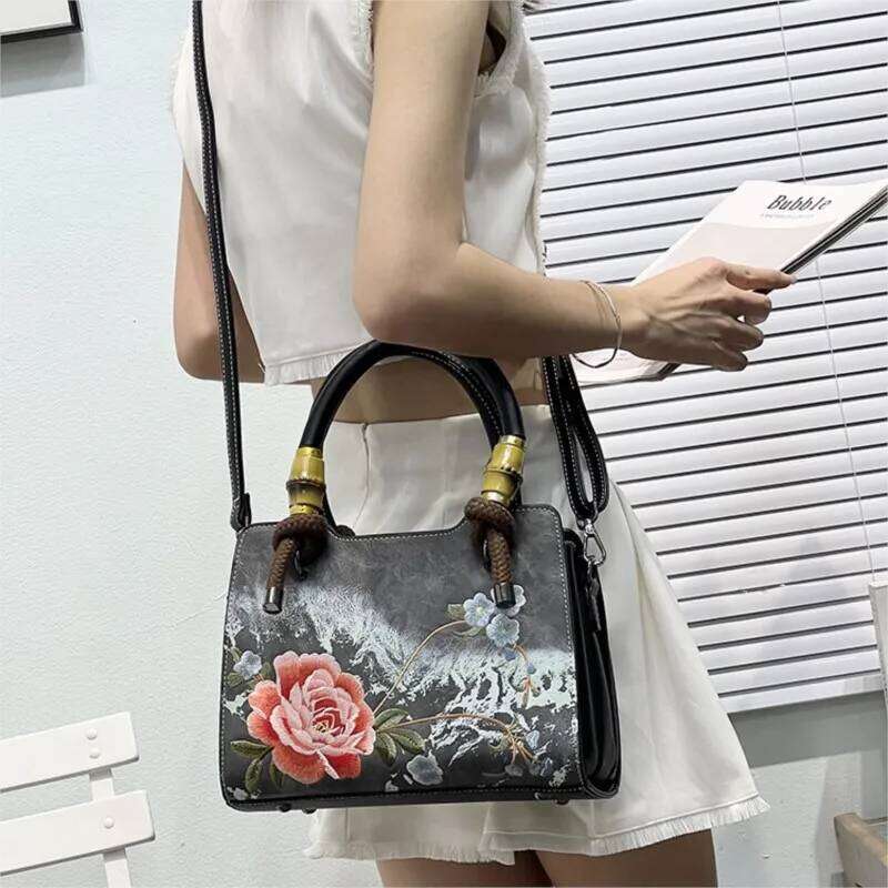Johnature New Chinese Style Exquisite Embroidered Handbag Elegant Women Versatile Lady Leather Shoulder Bags KABAHEBINGJUE