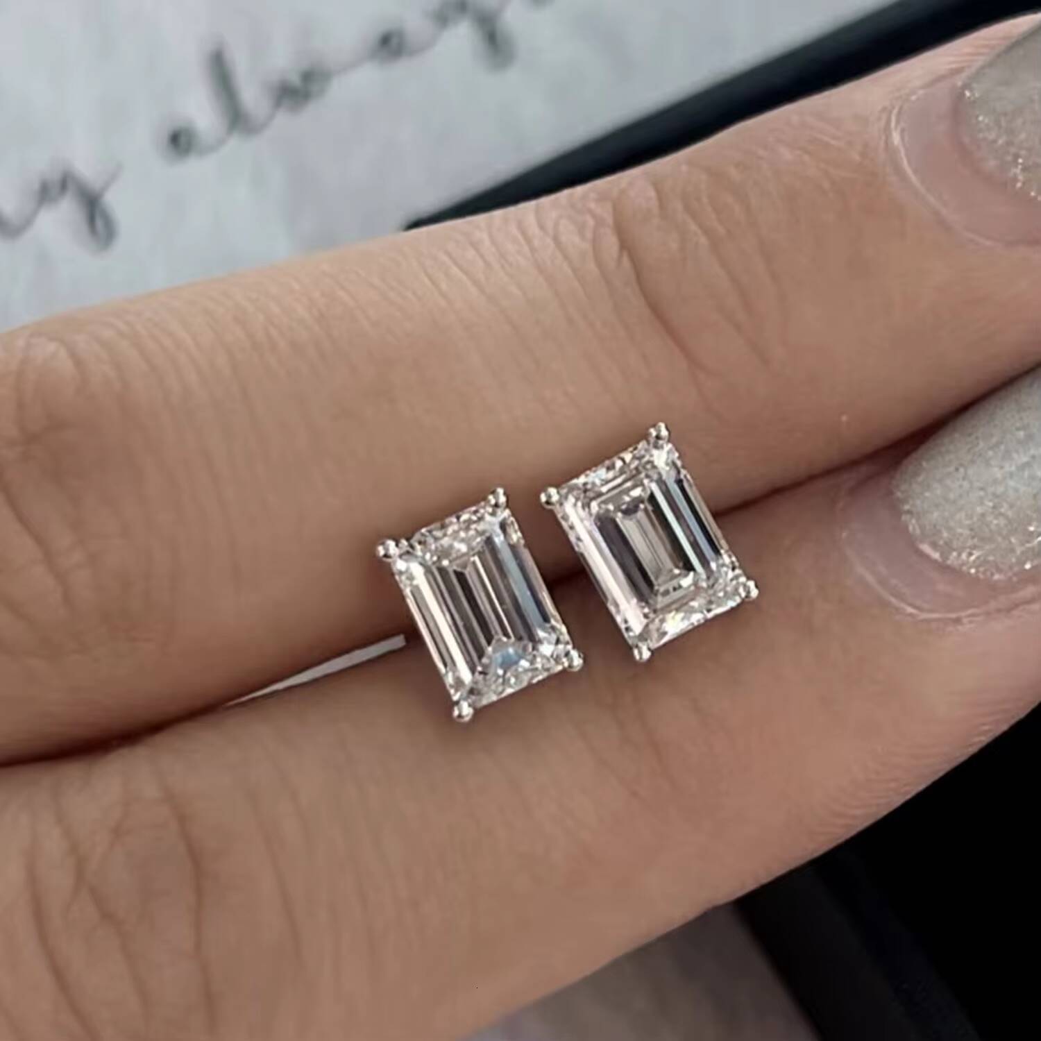 Emerald Lab Diamond Stud Earrings 1ct Each Prong Setting 14k Gold Hot Sale Daily Wear Jewelry