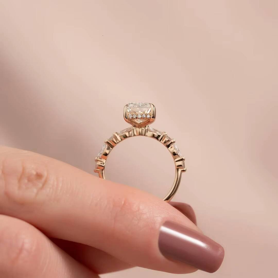 Custom American Fine Jewelry 14K 18K White Gold VVS Wedding Engagement Women Lab Grown Diamond Ring Set