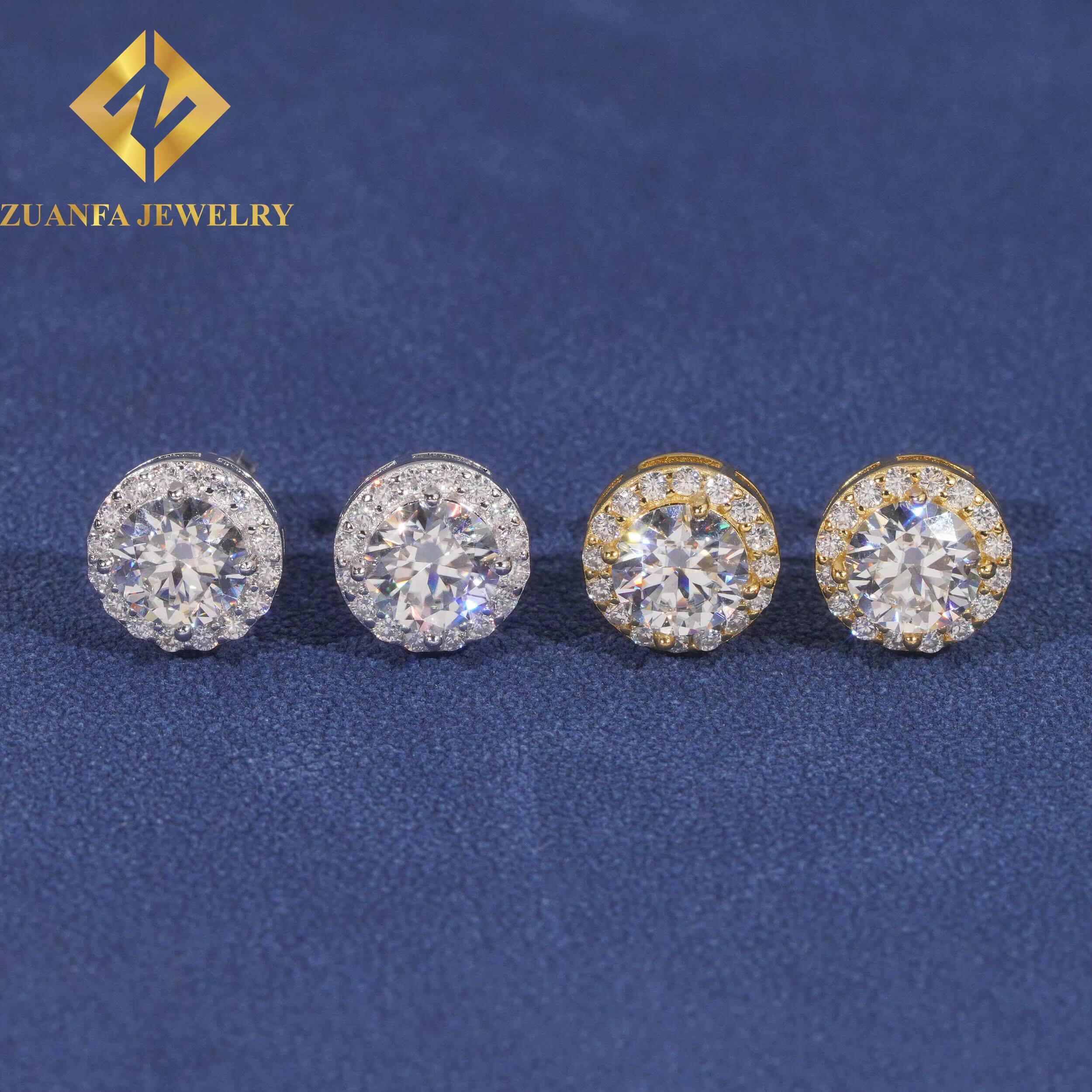 Popular Luxurious Stud Jewelry Fashionable 925 Sterling Silver VVS Moissanite Iced Out Stud Earring