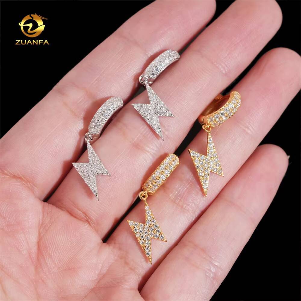 Iced Out Jewelry Lightning Charm VVS Moissanite Fashion 925 Sterling Silver Diamond Earrings
