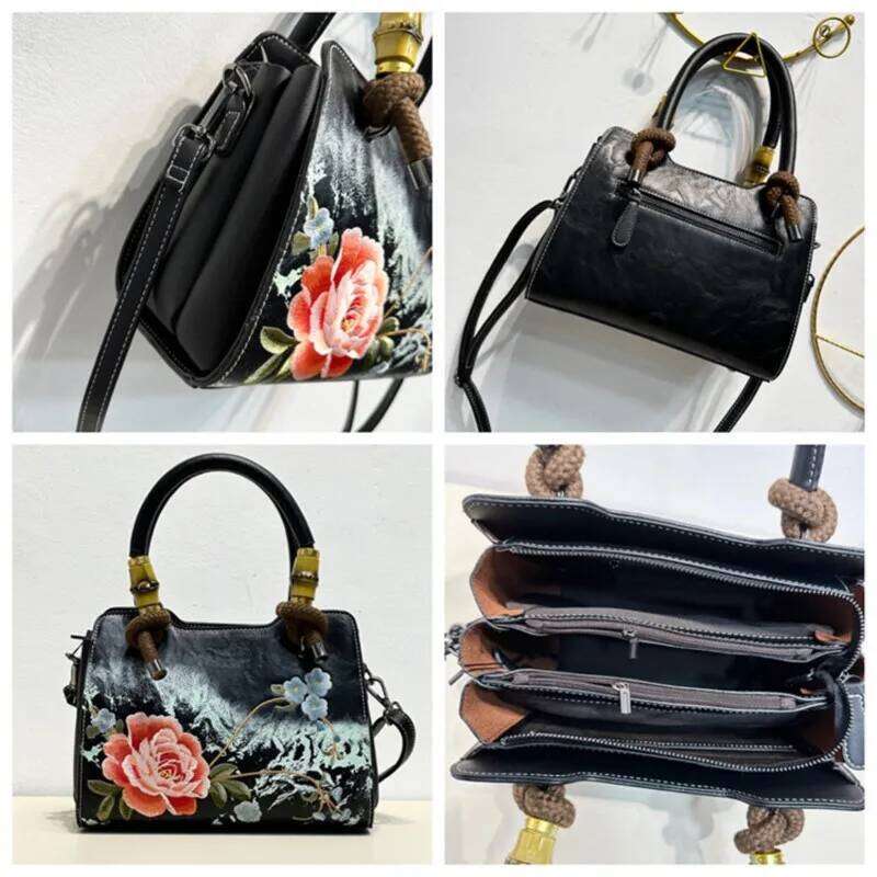 Johnature New Chinese Style Exquisite Embroidered Handbag Elegant Women Versatile Lady Leather Shoulder Bags KABAHEBINGJUE