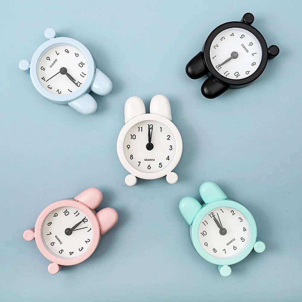 1pc Rabbit Ear Alarm Pink Metal Desktop Decor Home Dorm Simple Silent Wake-Up Device Bedside Clock For Students W260130