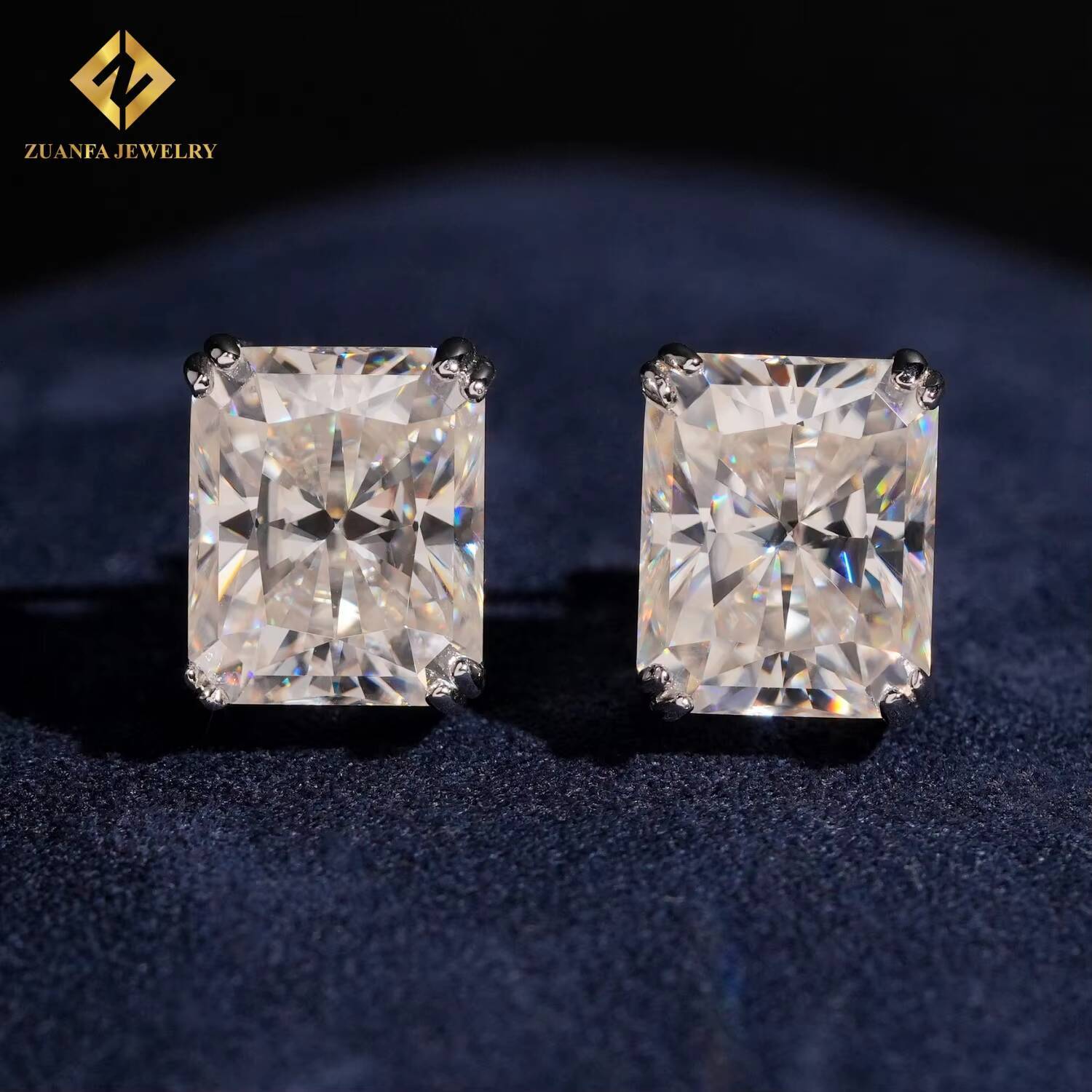 Fashion Moissanite Radiant Cut Stud Earring 925 Sterling Silver VVS1 Moissanite Iced Out Stud Earring Past Diamond Test with GRA