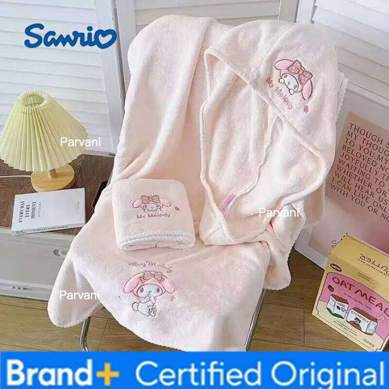 Sanrio Cute Kawai My melody towel set bath swimming home quick drying wrap embroidery pattern absorbent dry hair hat H260130