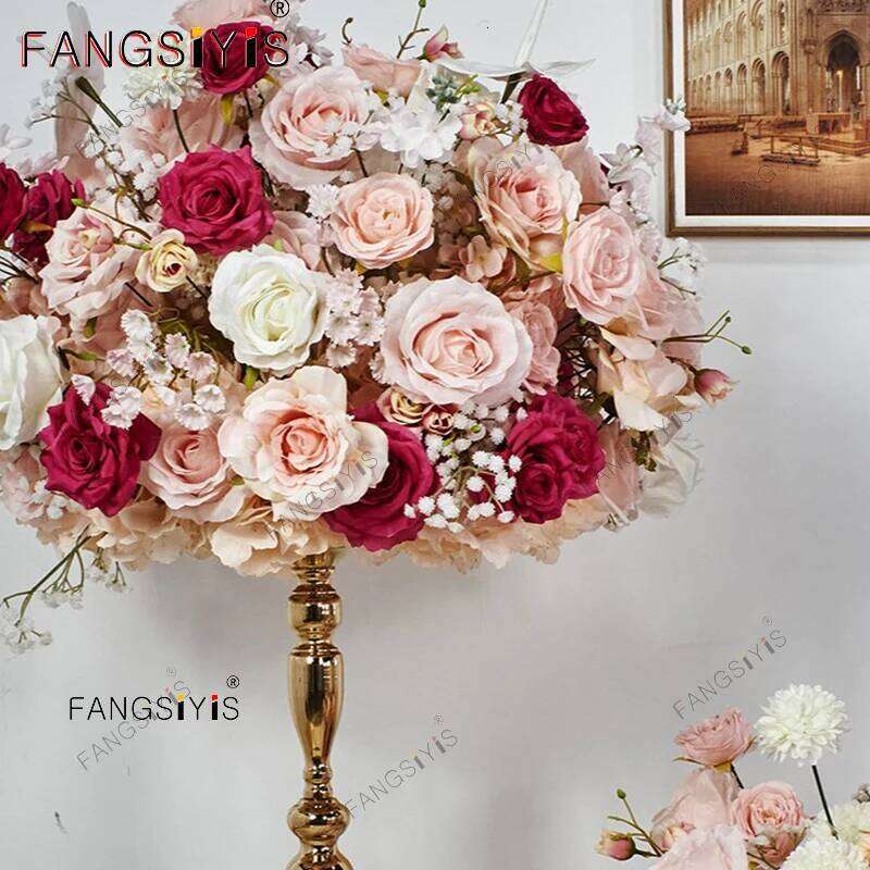 Brand-new Pink Rose Hydrangea Flower Row Runner Artificial Flowers Wedding Backdrop Decor Floral Wall Party Prop Window Display W260130