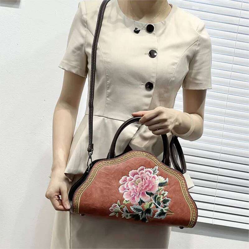 Johnature New Chinese Style Exquisite Embroidered Handbag Retro Women S Leather Bag Versatile Elegant Shoulder Bags KABAHEBINGJUE