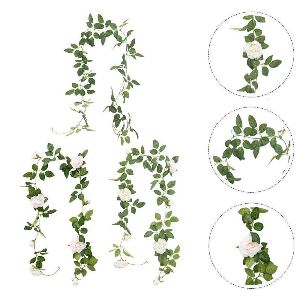 3Pcs Fake Flower Rattan Decoration Rose Vine Simulated Floral Garland for Party Wedding Valentine Day Photo Prop Accessory W260130
