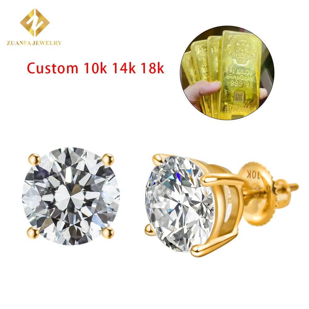 Hot Sale Classic 4 Prong Diamond Stud Earrings Solid Gold Rose Gold VVS Moissanite Ear Stud 3mm 4mm 5mm 65mm 8mm Women Men