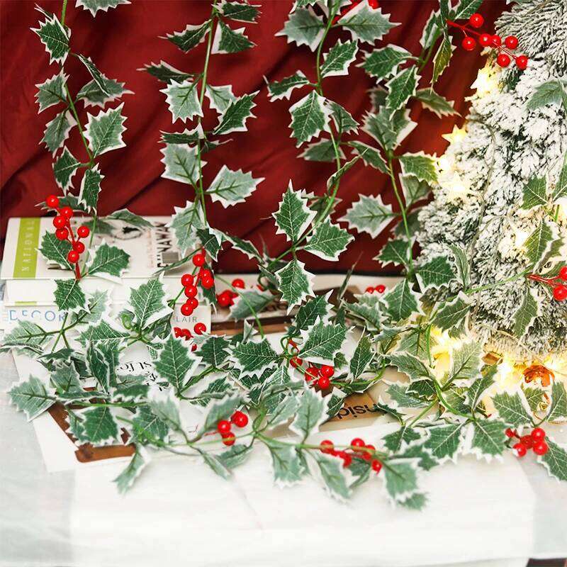 Garland With Red Berry Artificial Flowers Plant Wall Christmas Table Decoration Hanging Rattan For Door Arch W260130
