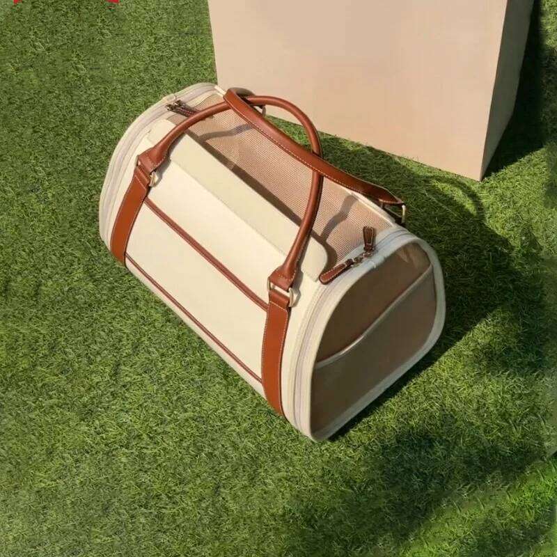 Canvas PU Leather bag for cat and small dog breathable soft-sided handbag Cat Tote Bag foldable pet carrier 26H0130