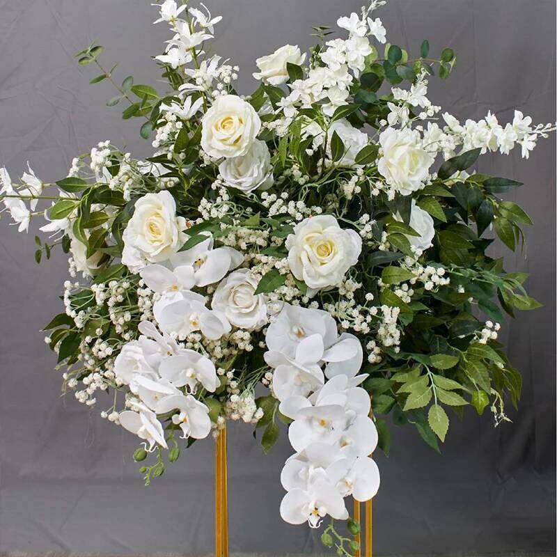 White Rose Greenery Artificial Flower Green Plant Leaf Arrangement Wedding Table Centerpiece Floral Ball Banquet Party Prop W260130
