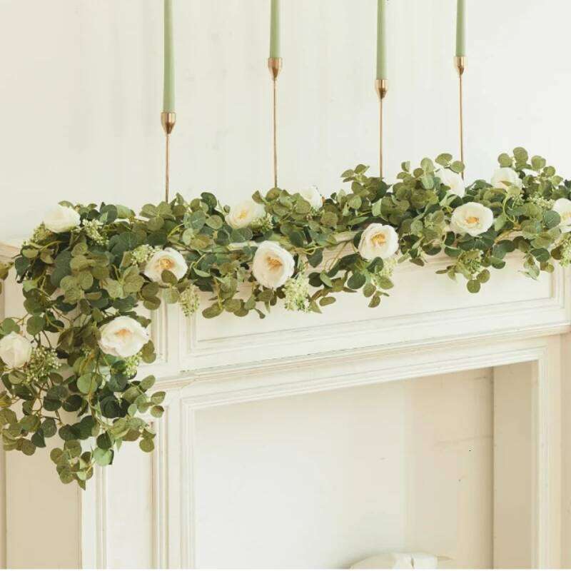 180cm Artificial Eucalyptus Garland with White Flowers for Home Festival Wall Hanging Garden Wedding Backdrop Arch Party Decor Y260130