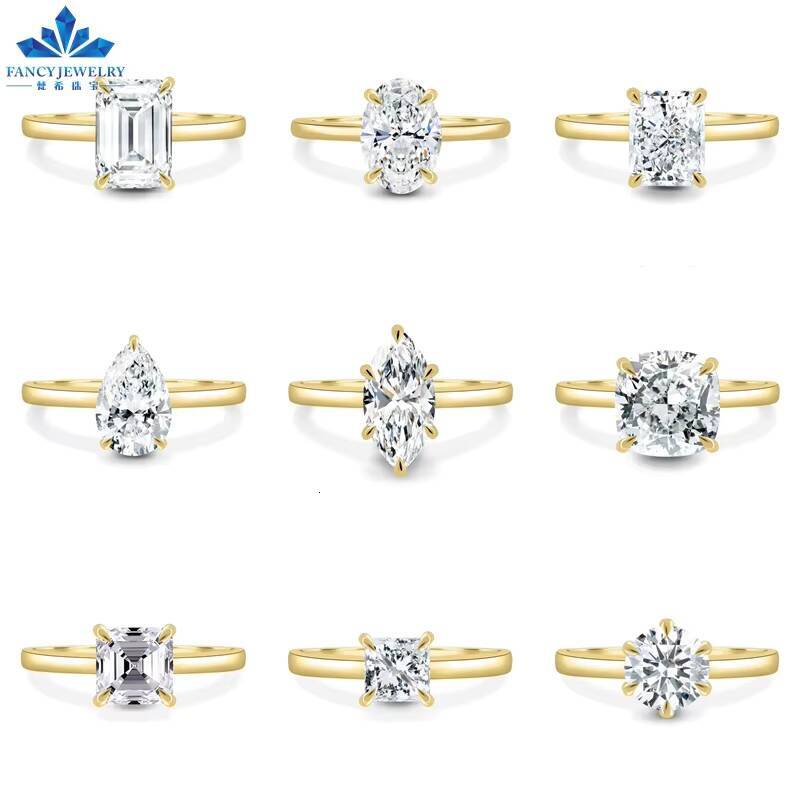 Certified 14k 18k Solid Real Gold Moissanite Diamond Pave Side Wedding Engagement Ring Set for Women Au750 Jewelry