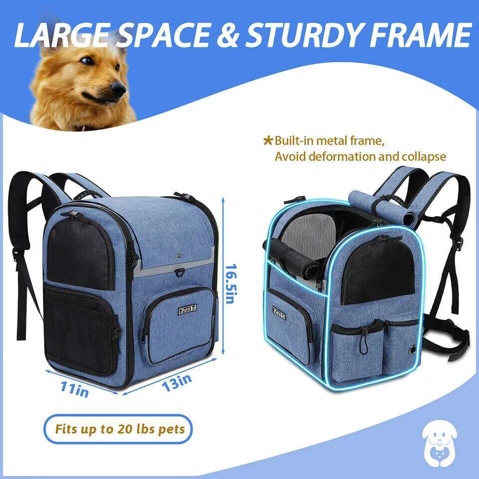 Carrier Pet Shoulder Backpack Sturdy Frame Breathable Foldable Dog Double Doors Bag Fits 20 lbs Pets Travel Set 26H0130