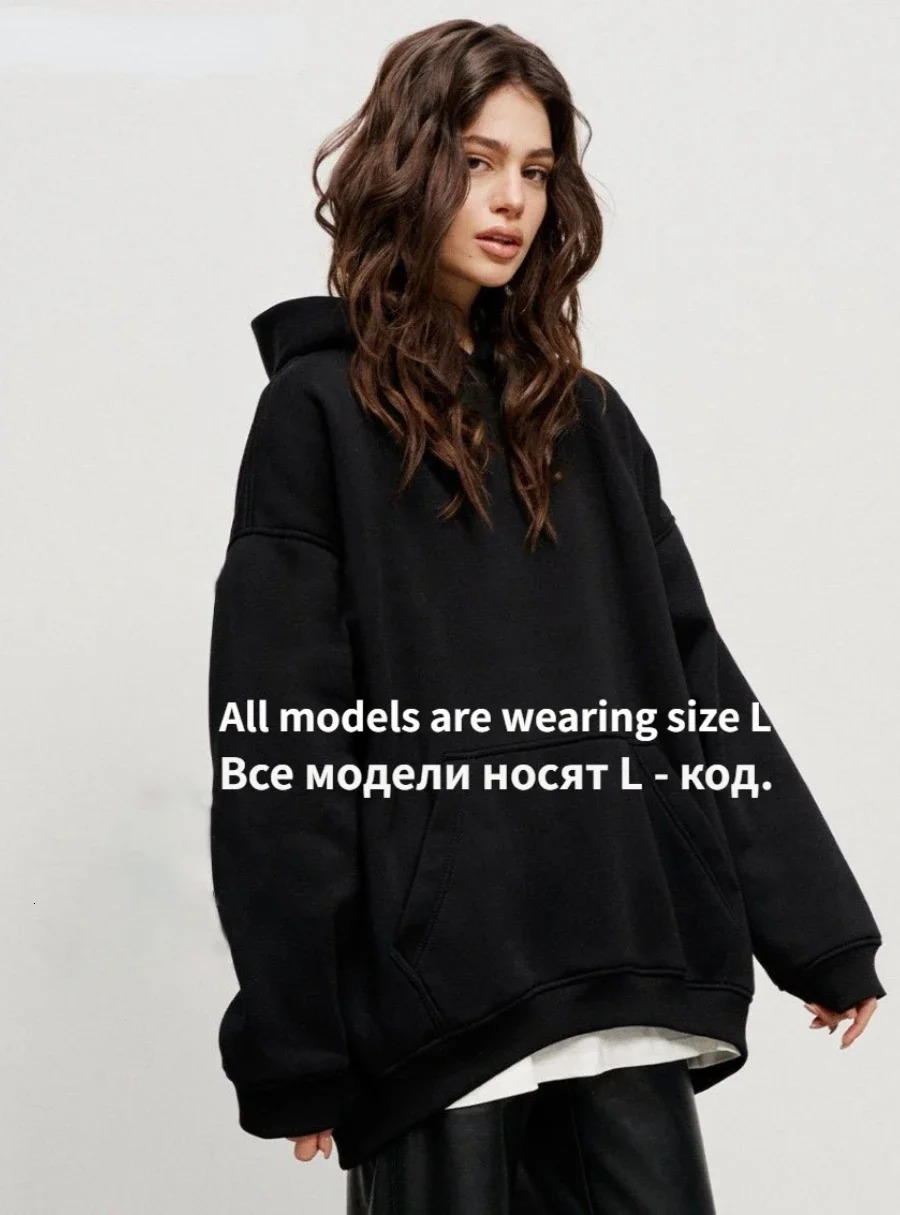 Wolfeel Oversized Hoodies Sweatshirts for Women Autumn Winter Thick Warm Fleece Girls Streetwear Loose Pullover 260127
