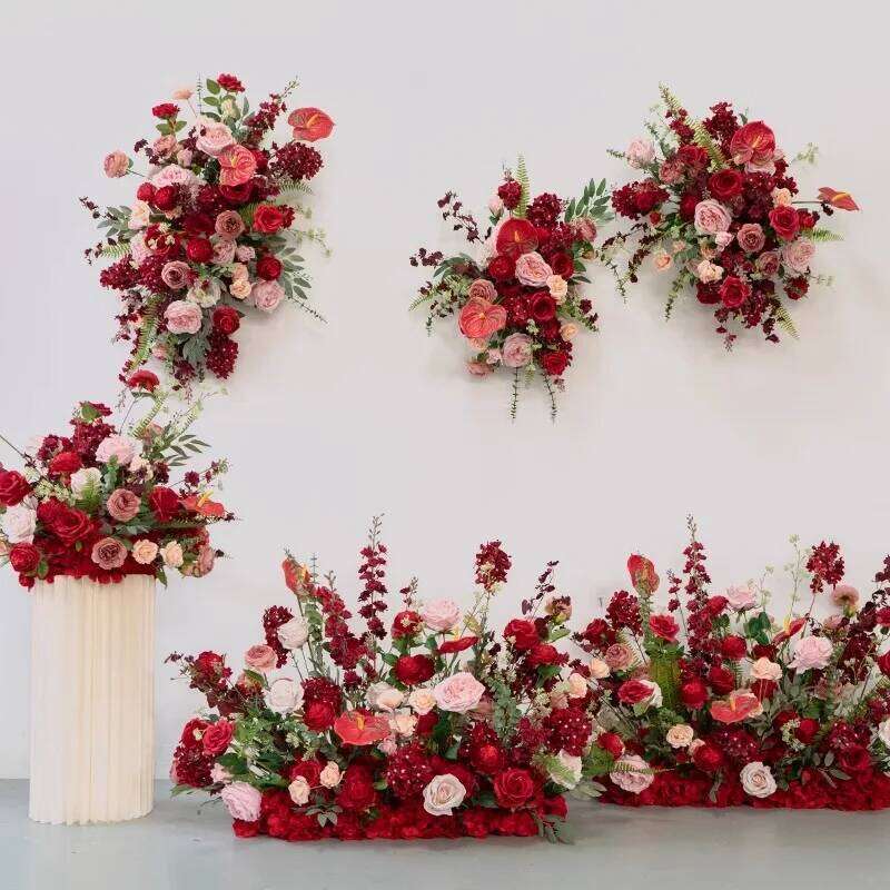 Red Wedding Arch Backdrop Decor Artificial Flower Row Arrangement Hanging Corner Flowers Party Table Centerpiece Floral Ball W260130
